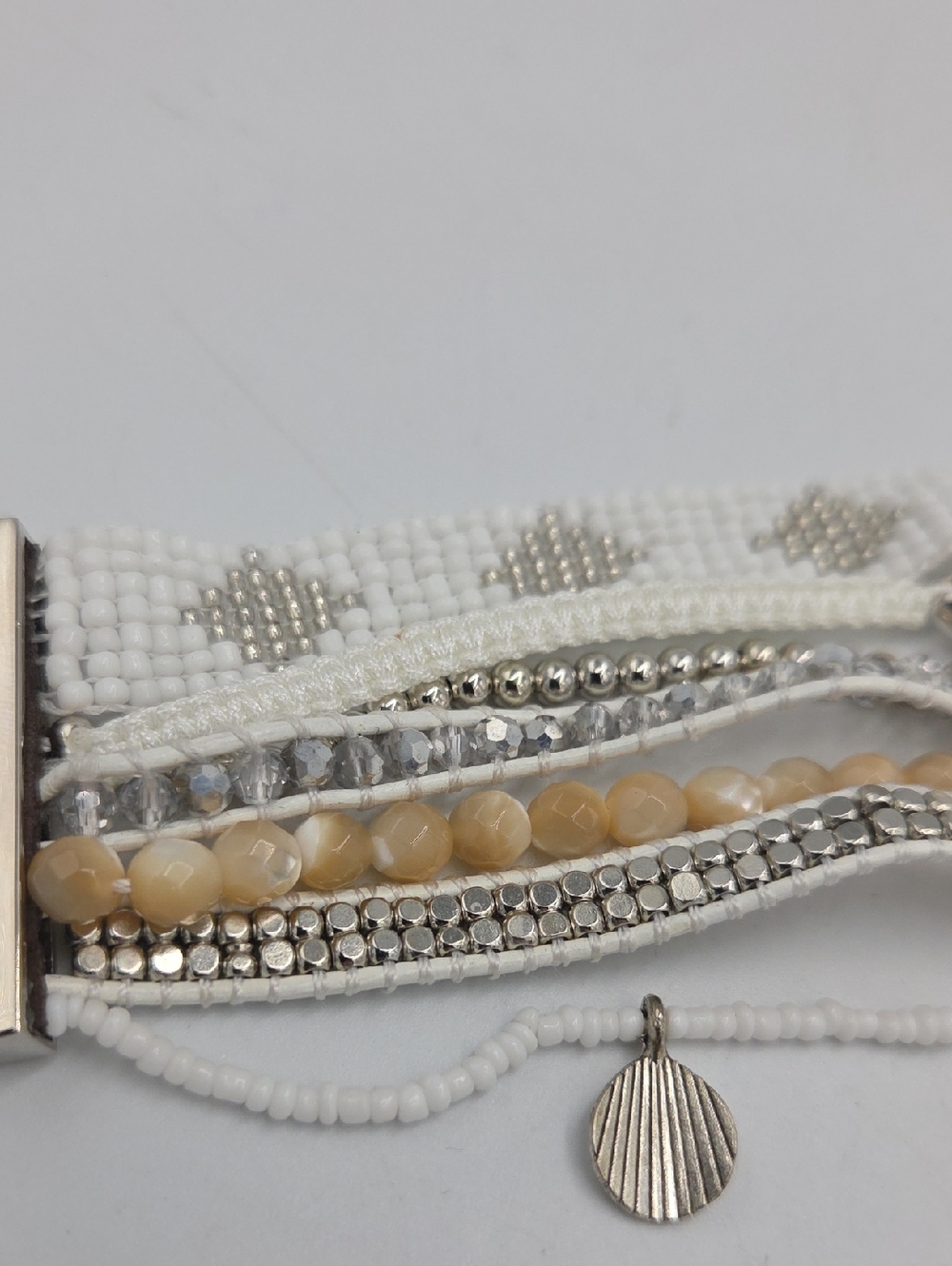 Victoria Emerson 7 Strand White & Beige Layered Beaded Bracelet - Picture 5 of 6